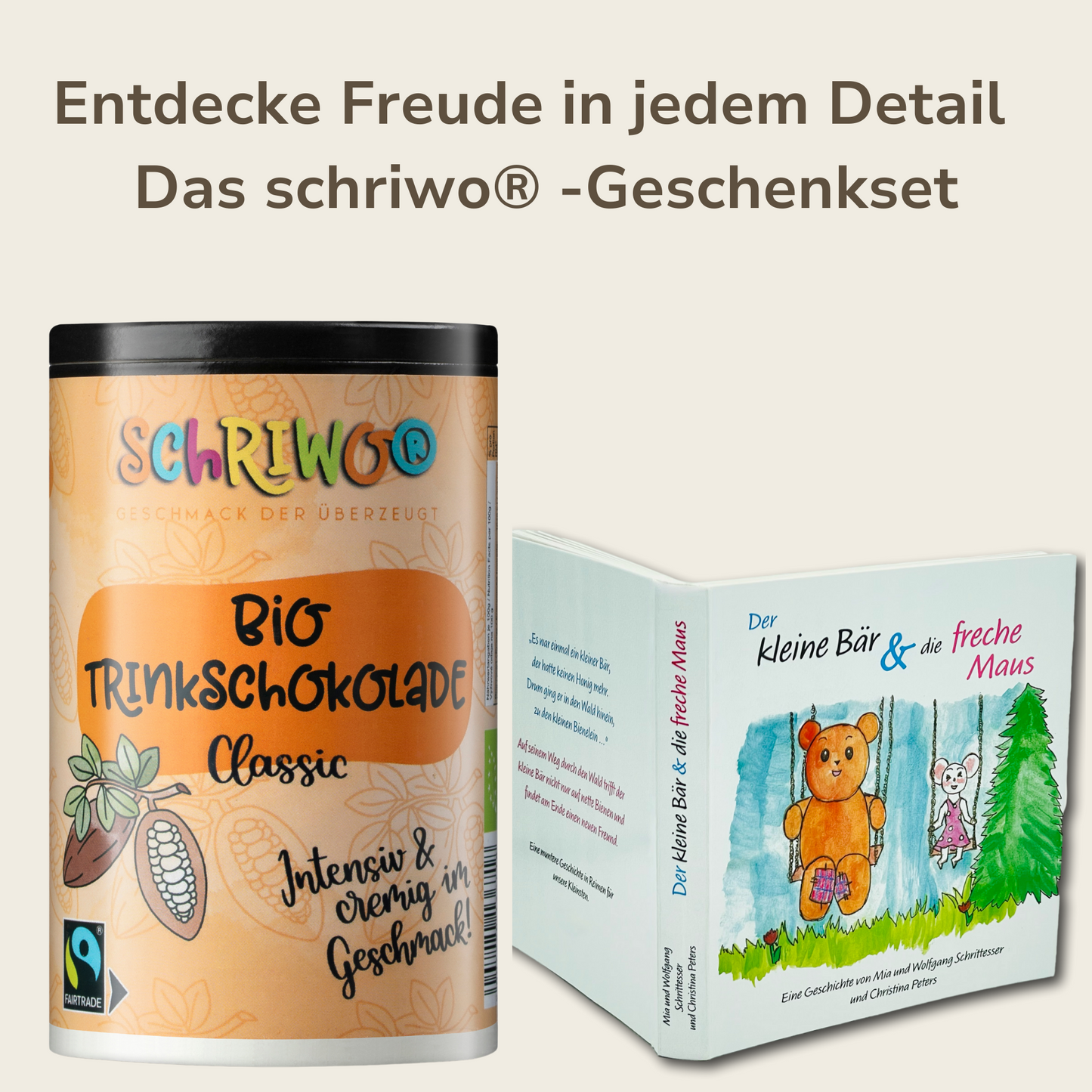 schriwo® Trinkschokolade & Kinderbuch "Der kleine Bär und die freche Maus