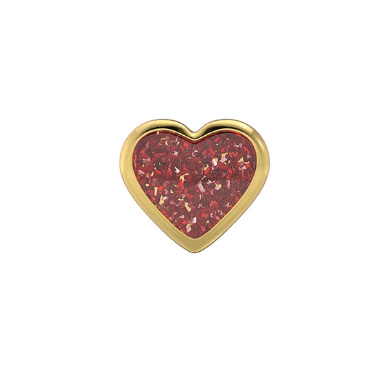 Glitter Herz Ohrstecker rot, vergoldet - antiallergisch, Ø 6mm